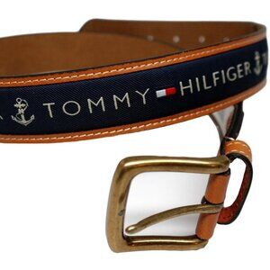 Tommy Hilfiger Men's Premium Ribbon Inlay Anchor Logo Leather Belt 11TL02X032